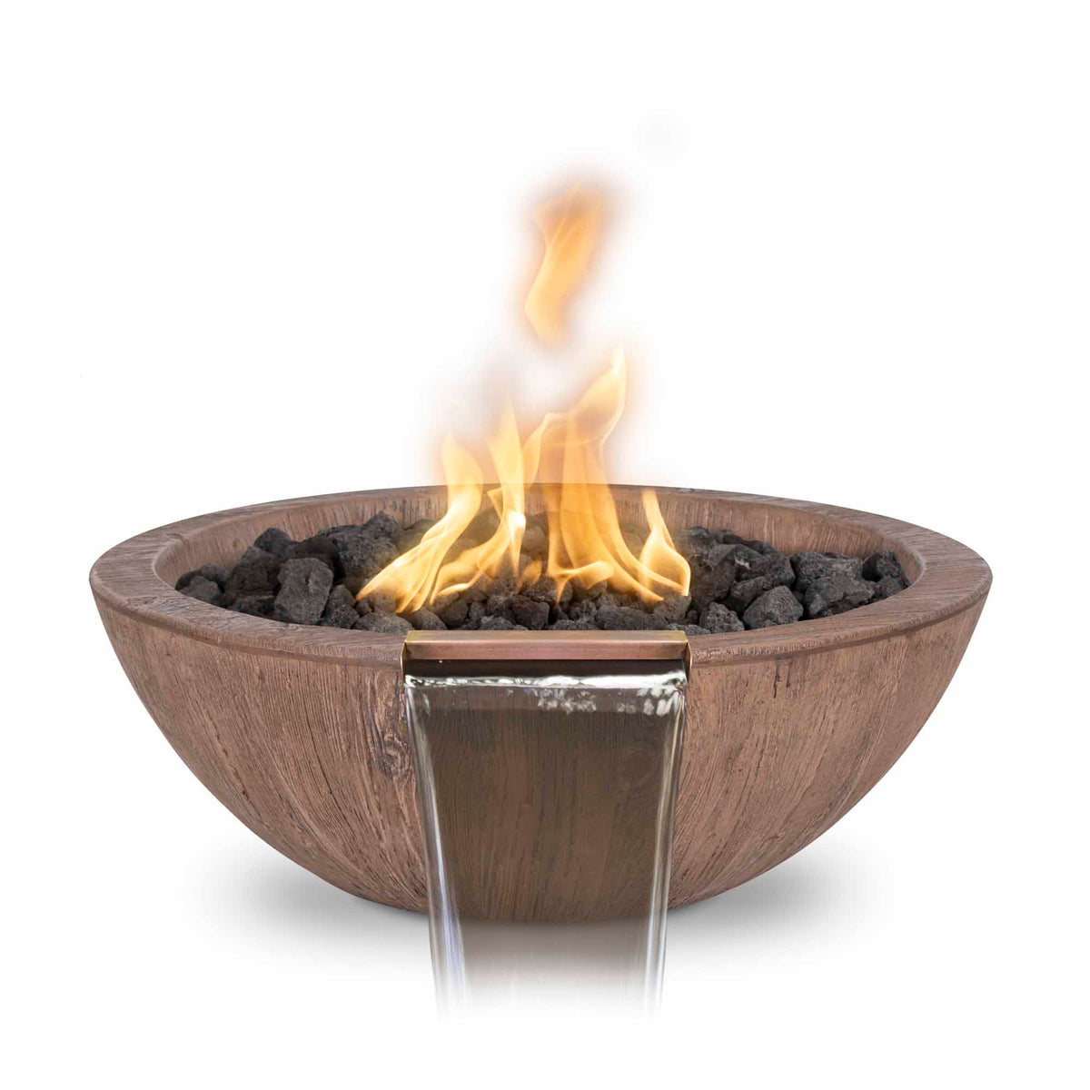 The Outdoor Plus 27" Sedona Water & Fire Bowl – Wood Grain Concrete