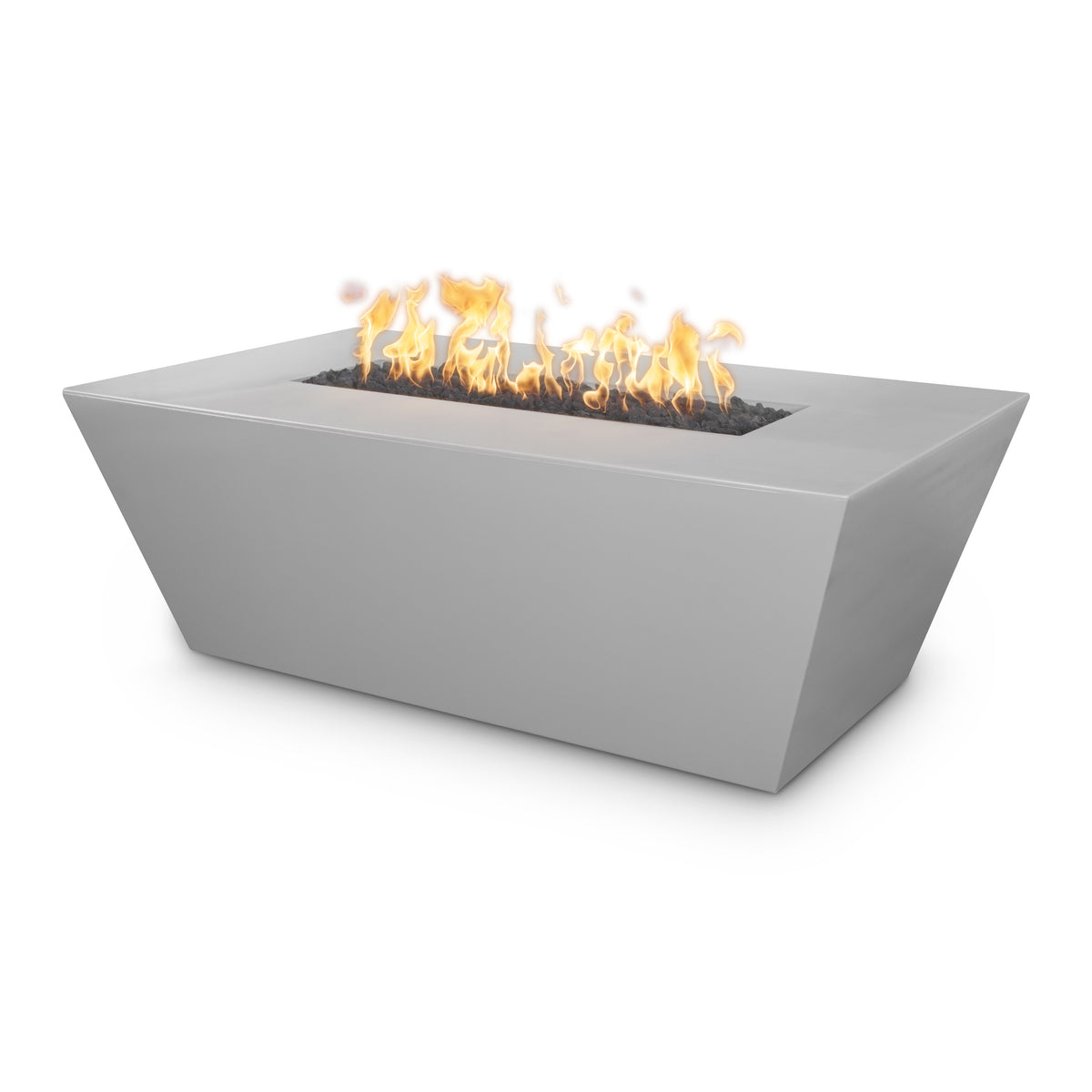 Modern fire pit with flames on a white background