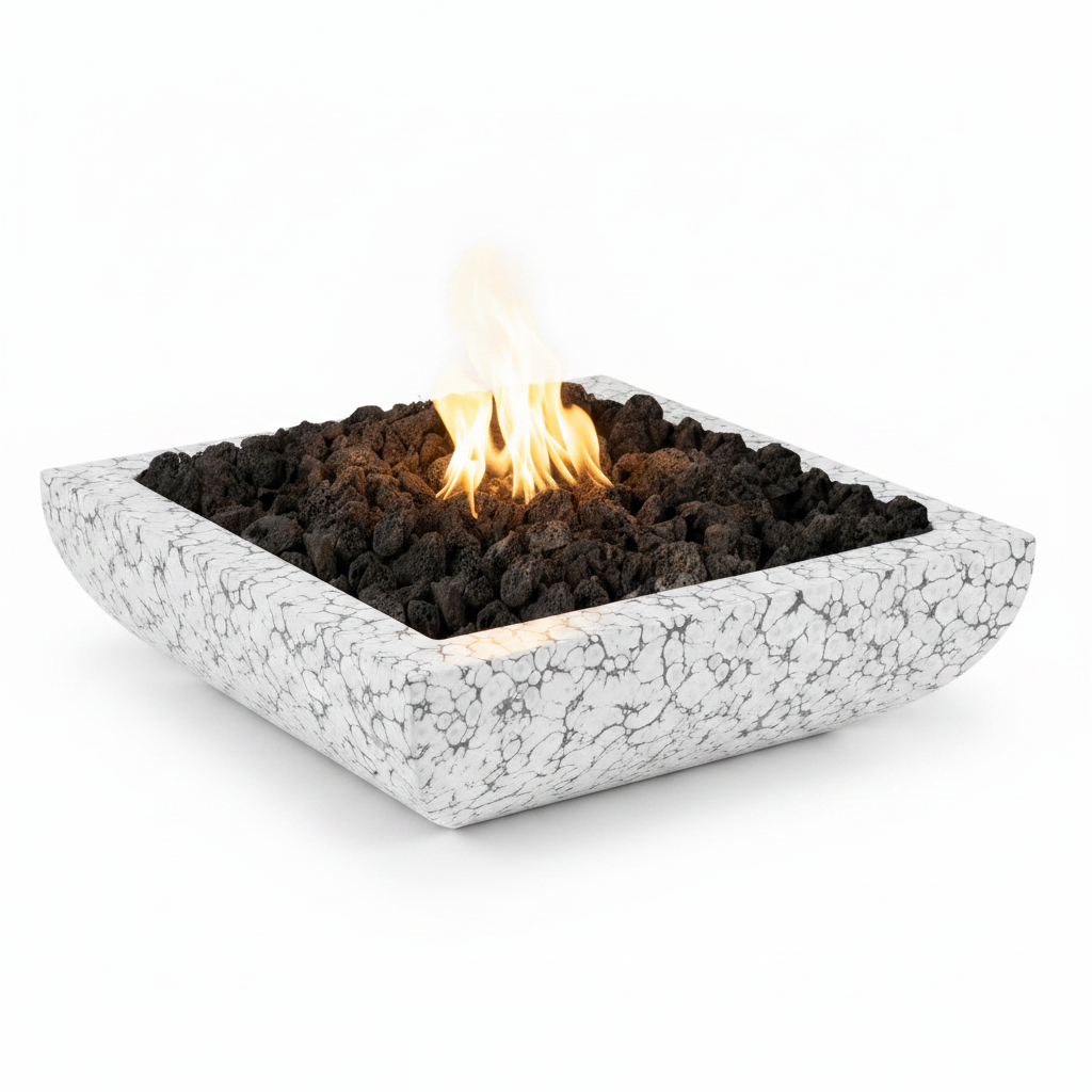 Avalon Fire Bowl - White Vein Powder Coat