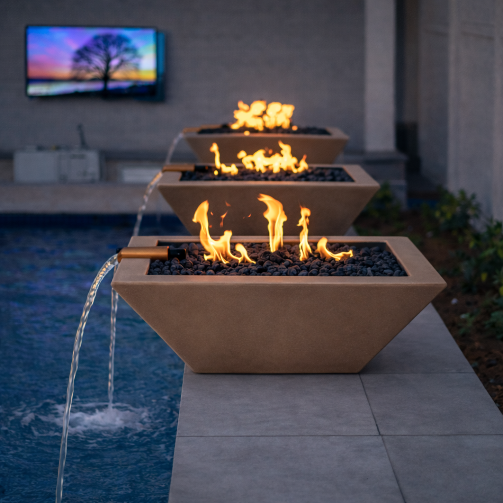 The Outdoor Plus - Maya GFRC Fire & Water Bowl - Brown