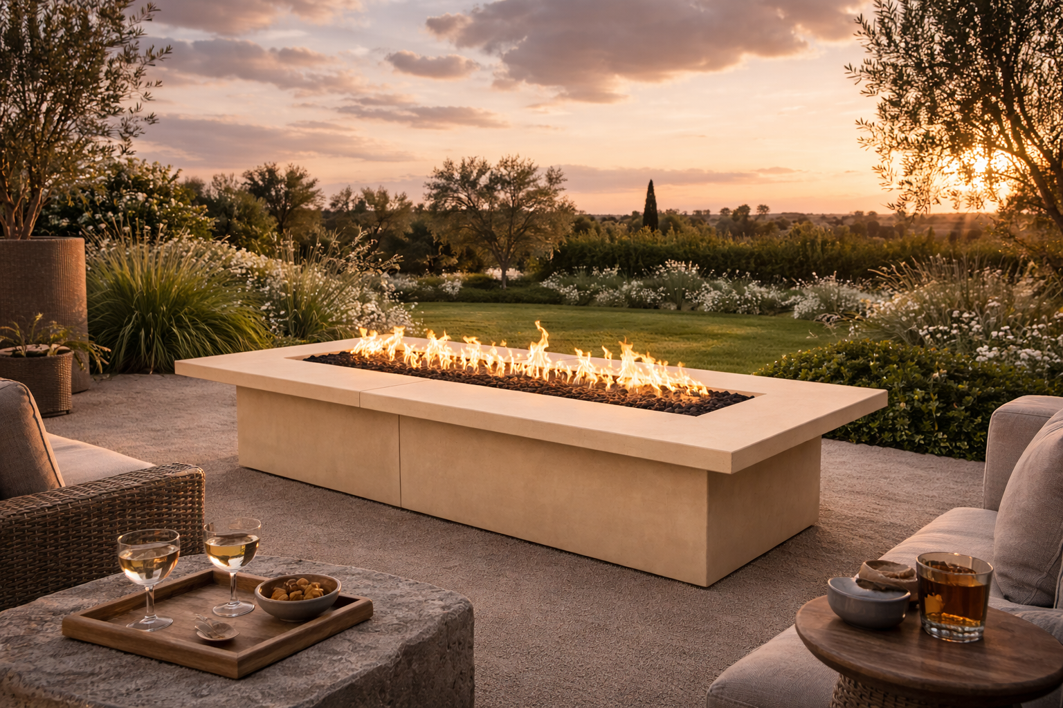 The Outdoor Plus GFRC Concrete Newport Fire Table - Brown