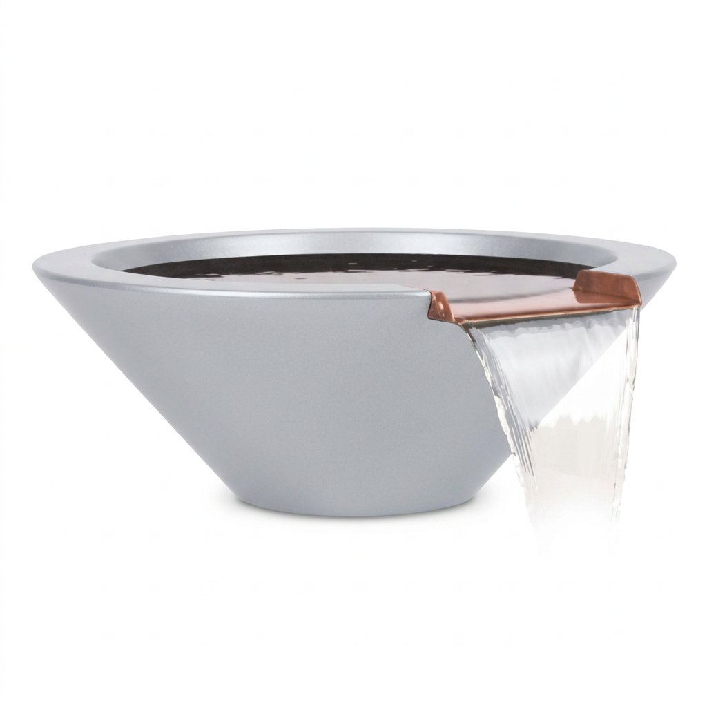 Cazo GFRC water bowl in Metallic Pearl with a clean white background