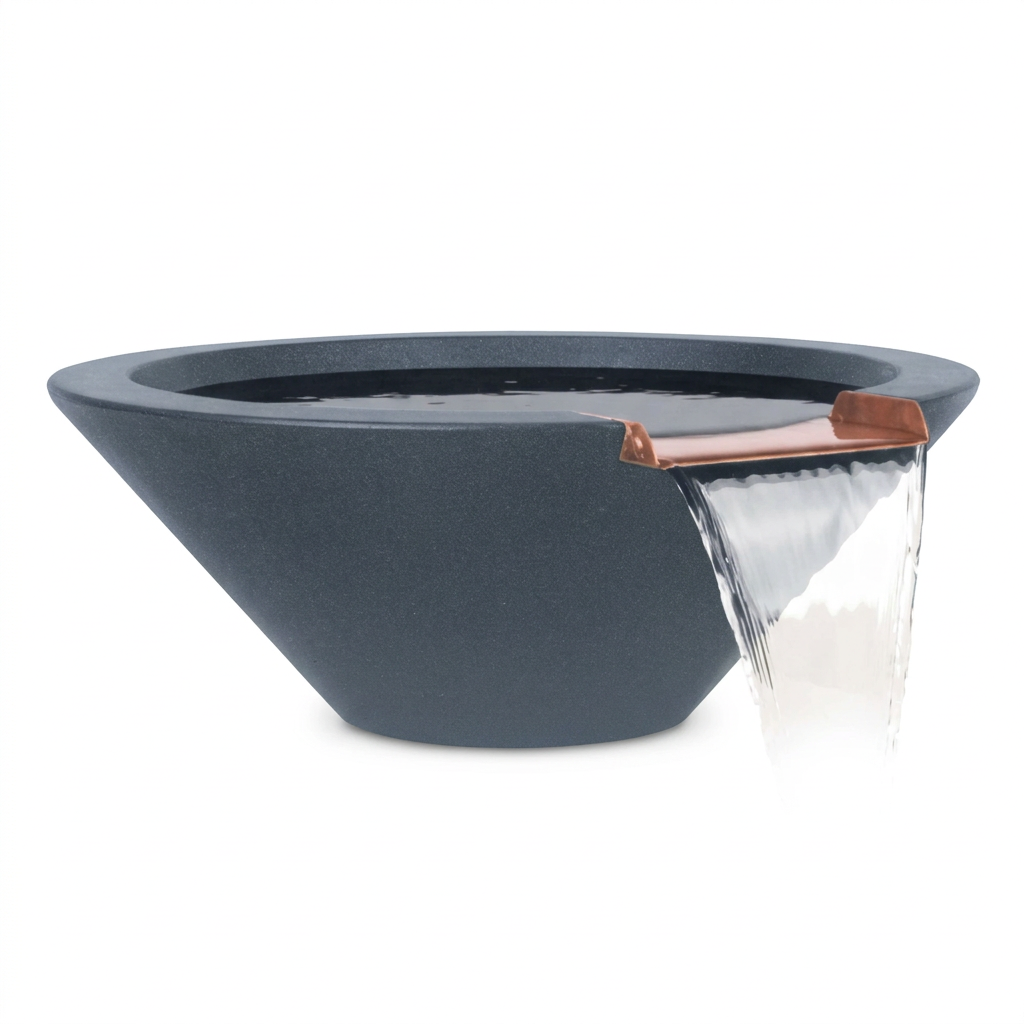 Cazo GFRC water bowl in Metallic Slate with a clean white background