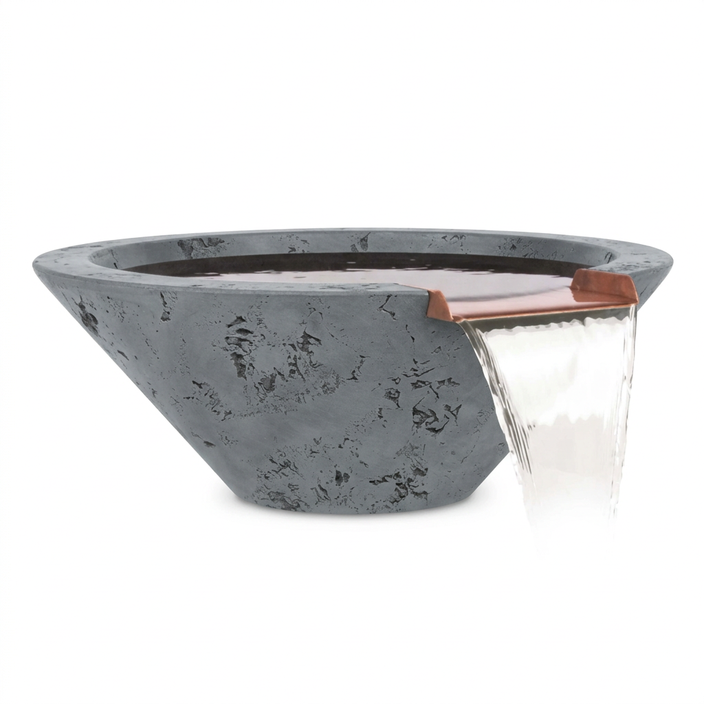 Cazo GFRC water bowl in Rustic Grey with a clean white background