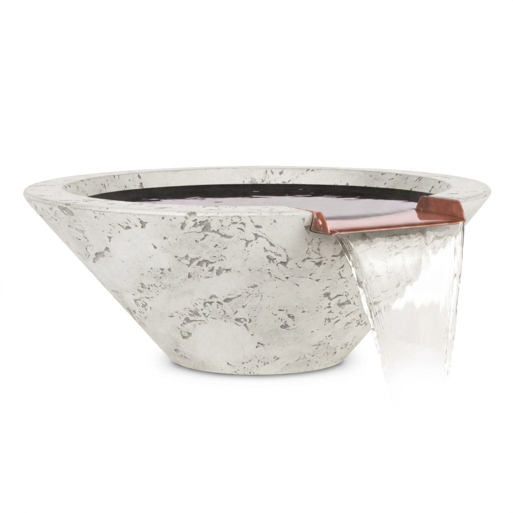 Cazo GFRC water bowl in Rustic White with a clean white background