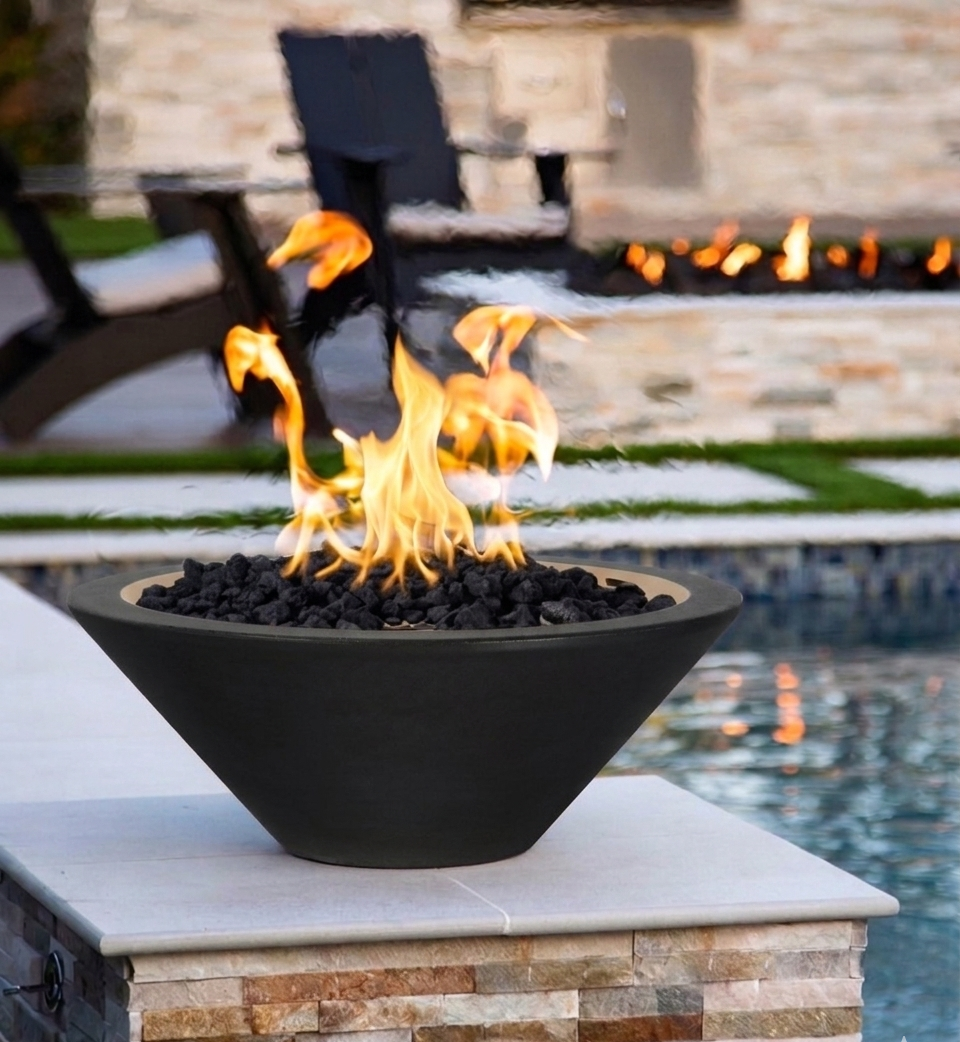 The Outdoor Plus Round Cazo GFRC Concrete Fire Bowl - Black