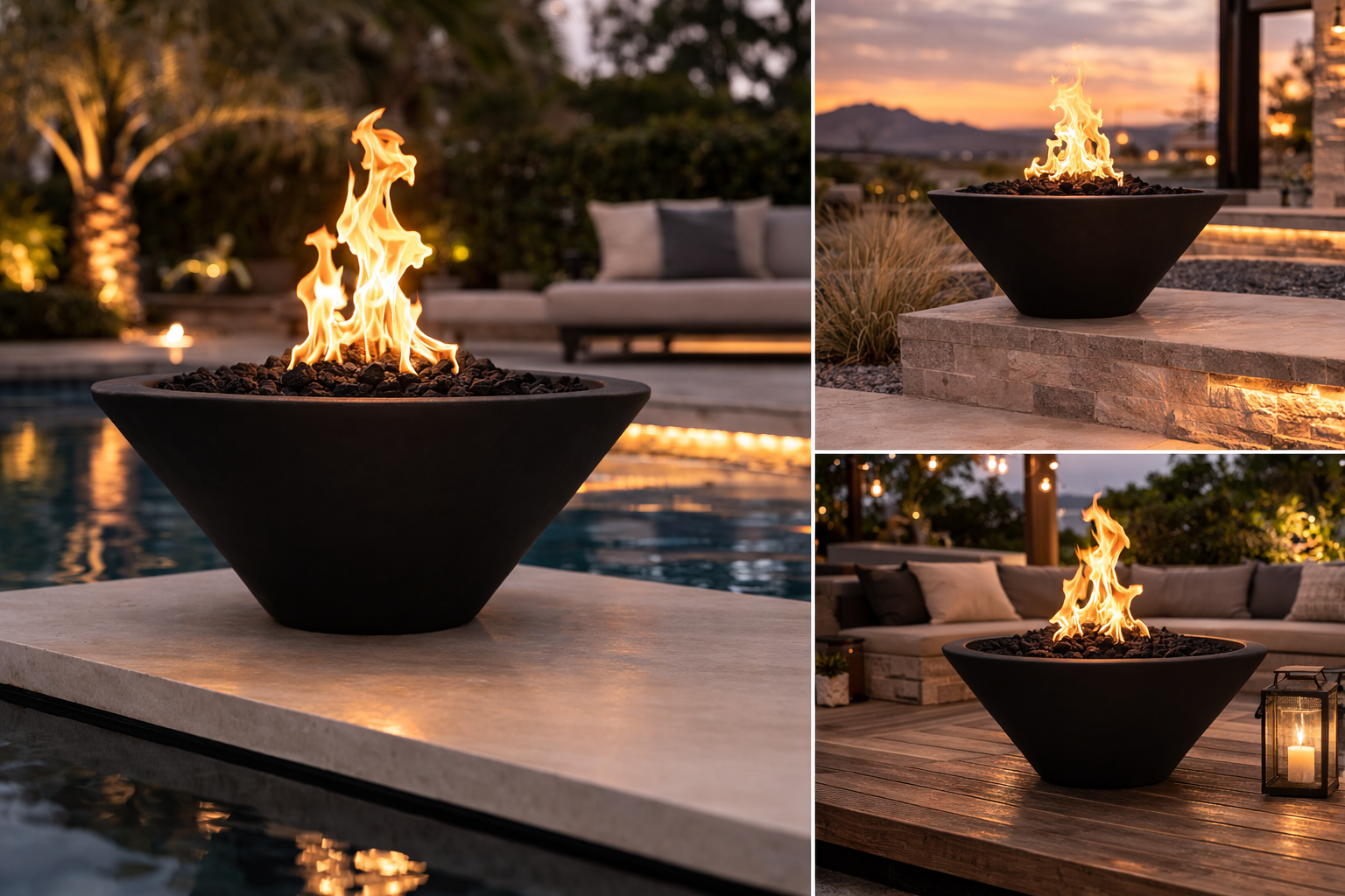 The Outdoor Plus Round Cazo GFRC Concrete Fire Bowl - Black