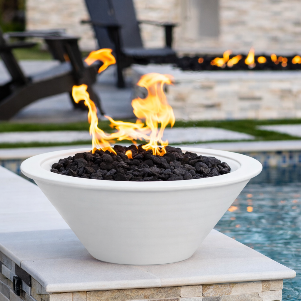 The Outdoor Plus - Round Cazo Powder Coated Metal Fire Bowl - White