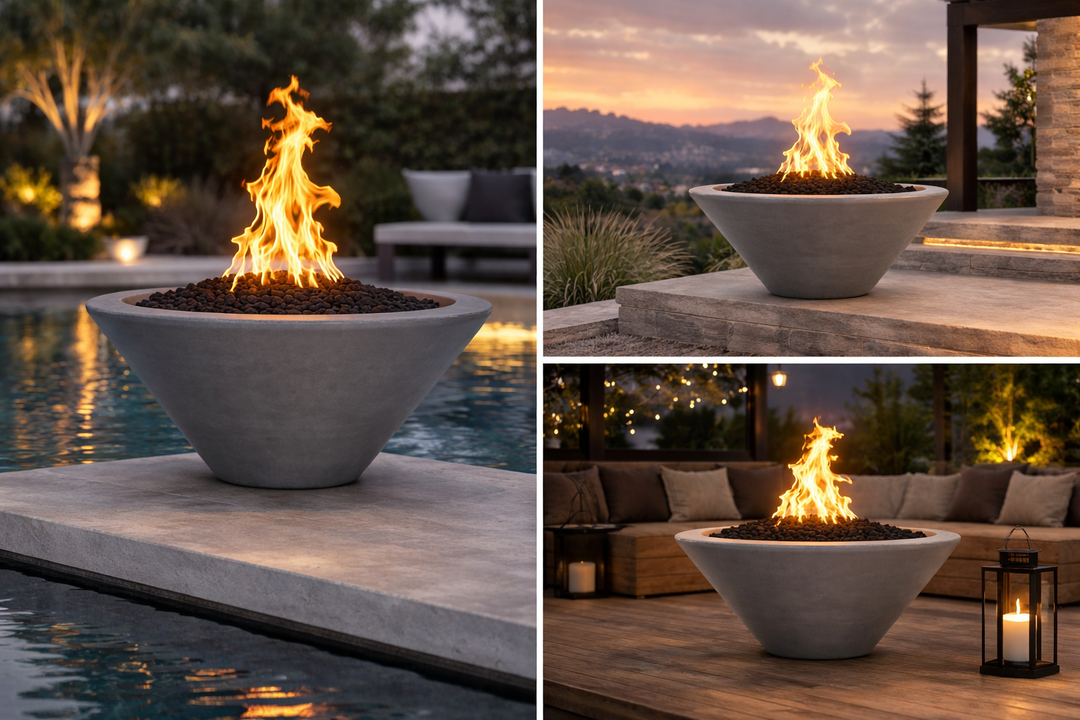 The Outdoor Plus Round Cazo GFRC Concrete Fire Bowl - Chestnut