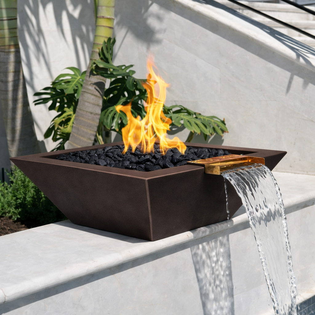 The Outdoor Plus - Maya GFRC Fire & Water Bowl - Chocolate