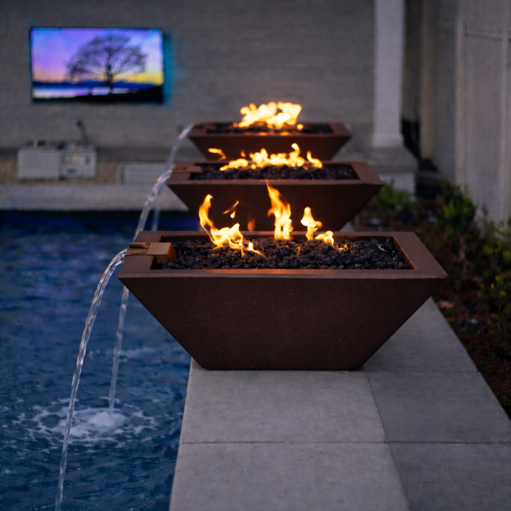 The Outdoor Plus - Maya GFRC Fire & Water Bowl - Chocolate