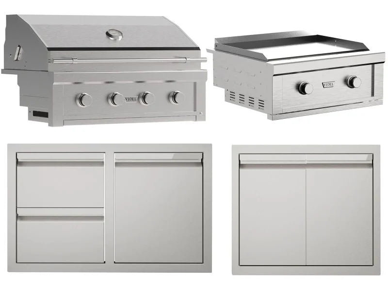 Videl - Signature Outdoor Kitchen Equipment Package III – 36" Grill, Griddle, Drawers, Doors and 9 Ft Frame