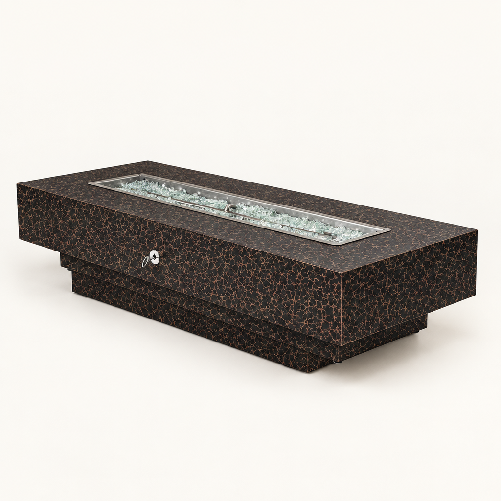 Coronado rectangular fire pit in dark Copper Vein finish