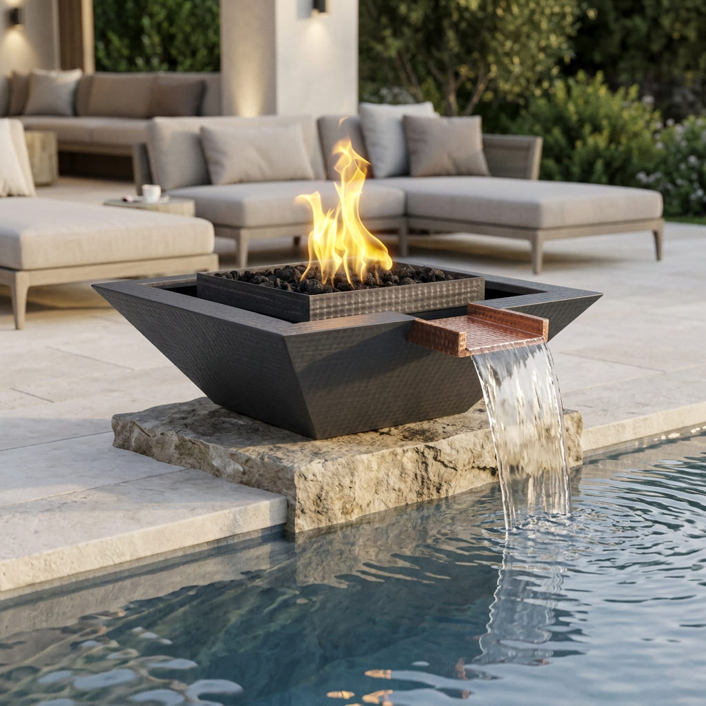 Graphite Grey Maya Gravity Spill bowl in a luxury poolside setting