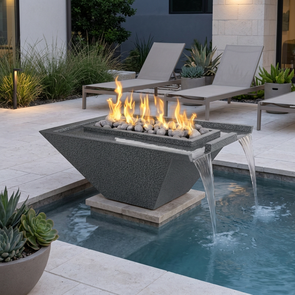 Grey Vein Nile bowl in a realistically scaled poolside scene