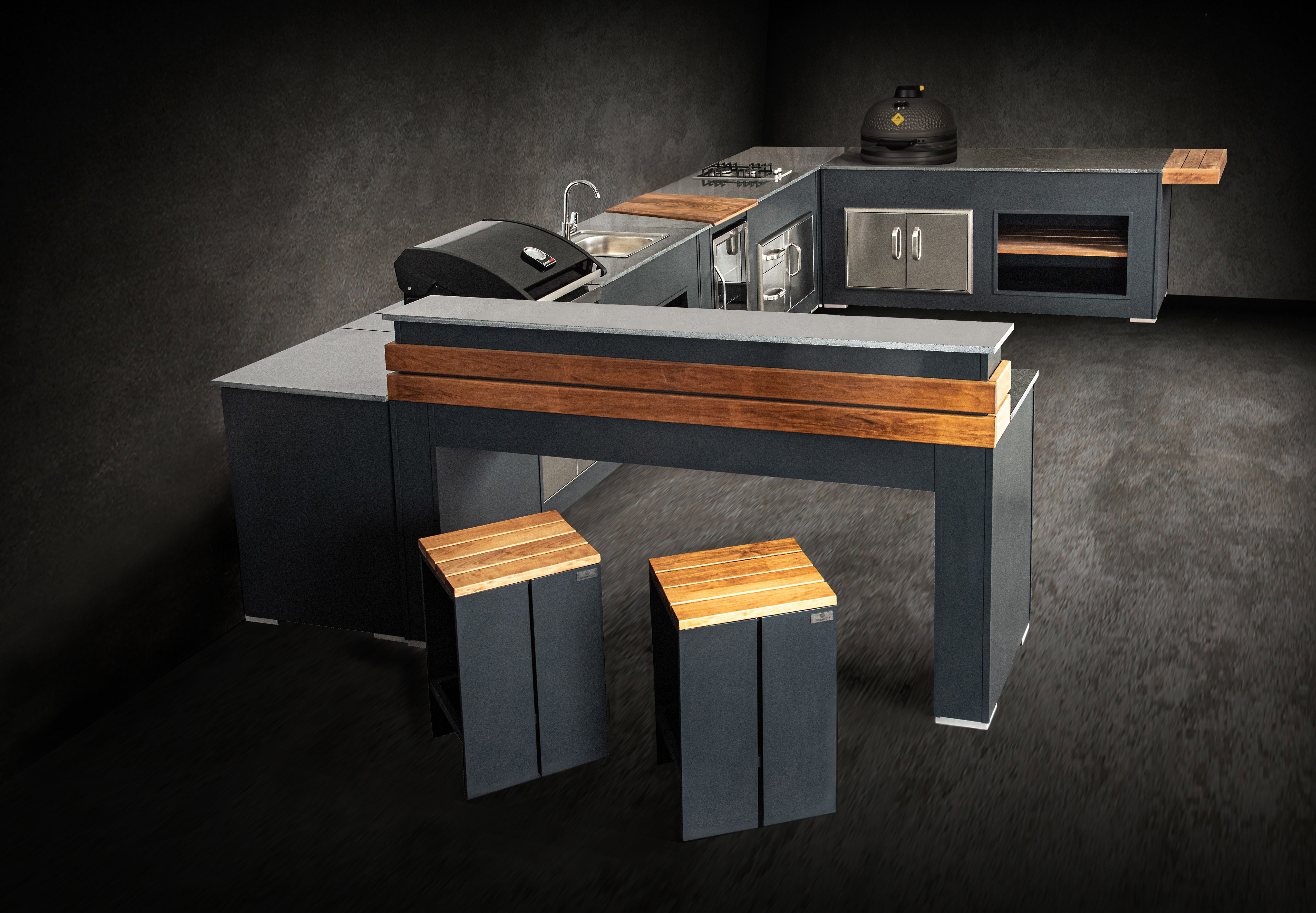 Grillandia Well Done Outdoor Kitchen Island – Full-Size Gas BBQ Station with Granite Worktop - 8.75x17.25x8.75 ft.