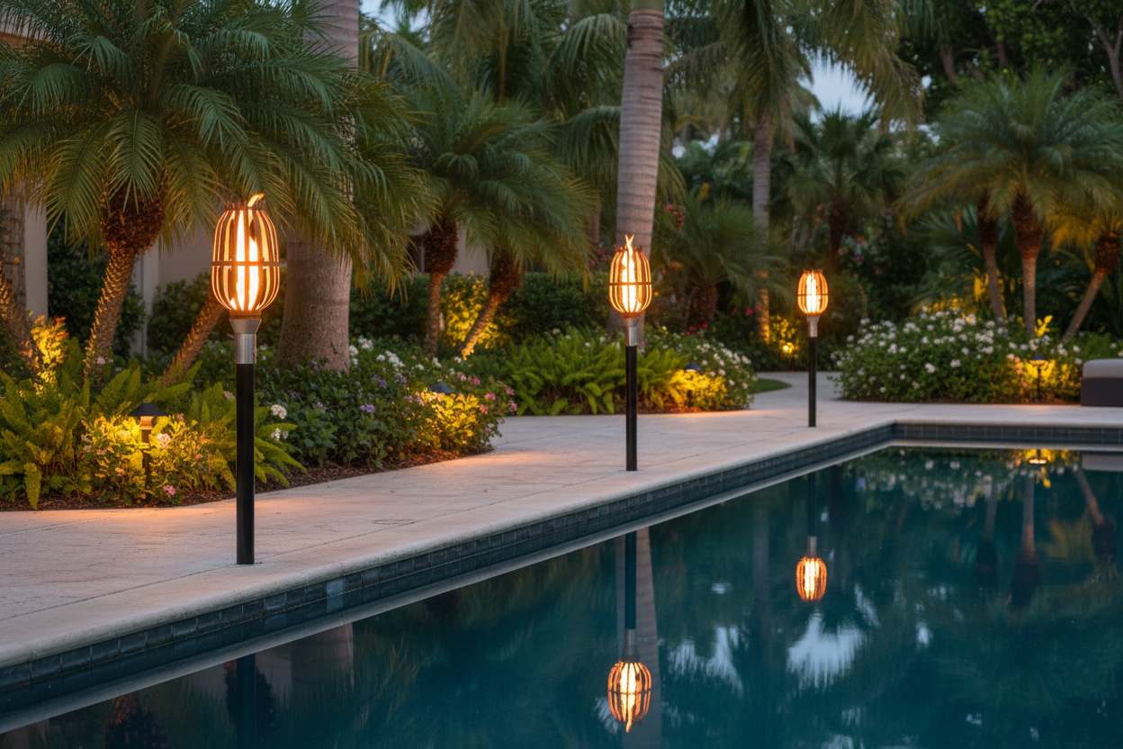 Urn Original TOP Torch poolside lifestyle at dusk