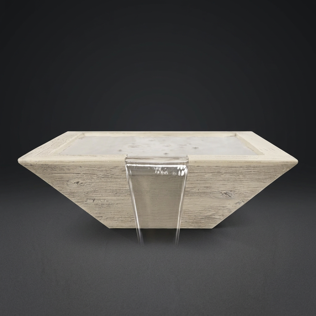 Ivory Maya Wood Grain Water Bowl on a dark charcoal background
