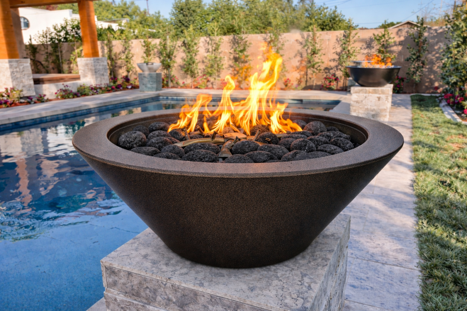 The Outdoor Plus Round Cazo Powder Coated Metal Fire Bowl - Java