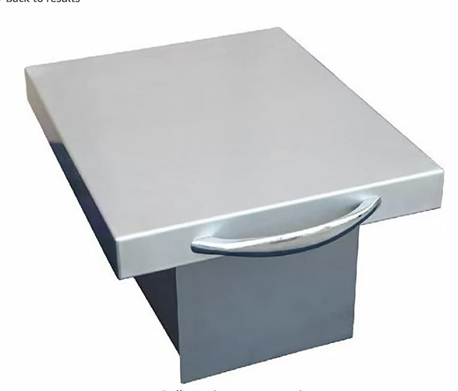 Metallic square object with a handle on a white background