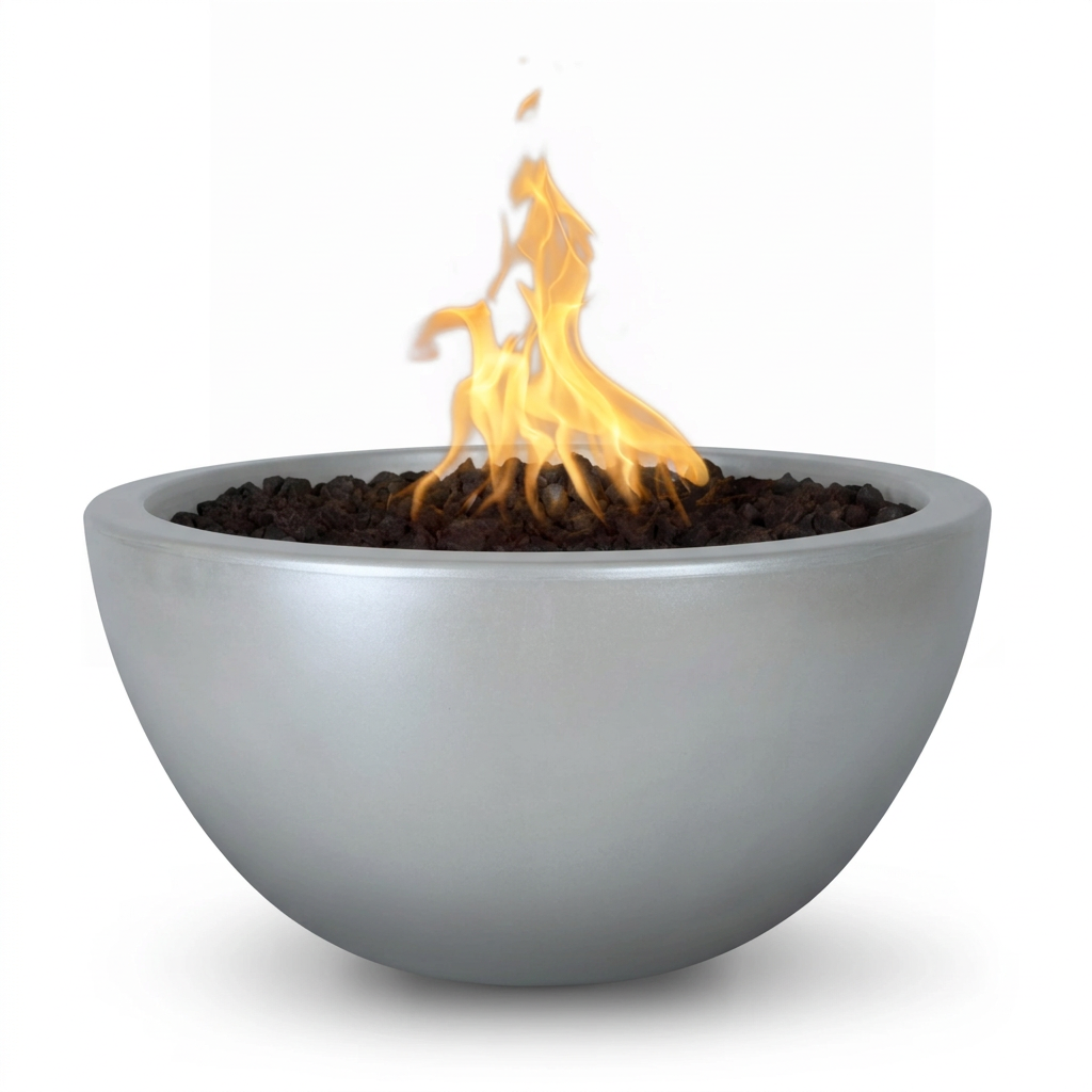 Luna Fire Bowl in GFRC Metallic Pearl