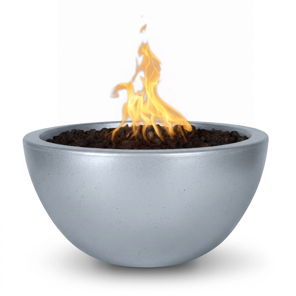 Luna Fire Bowl in GFRC Metallic Silver