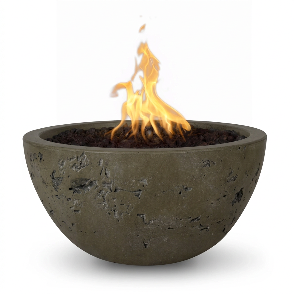 Luna Fire Bowl in GFRC Rustic Moss Stone