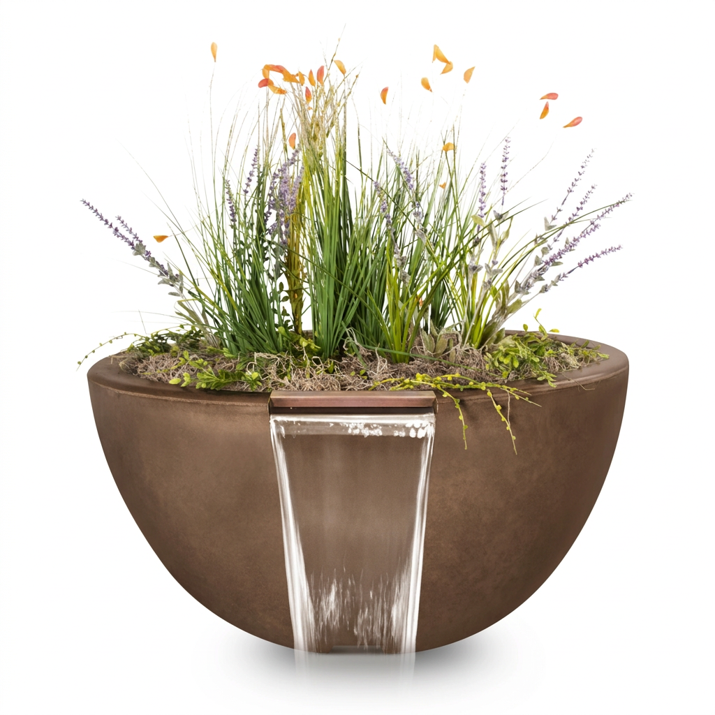 Luna GFRC Planter & Water Bowl in Metallic Bronze