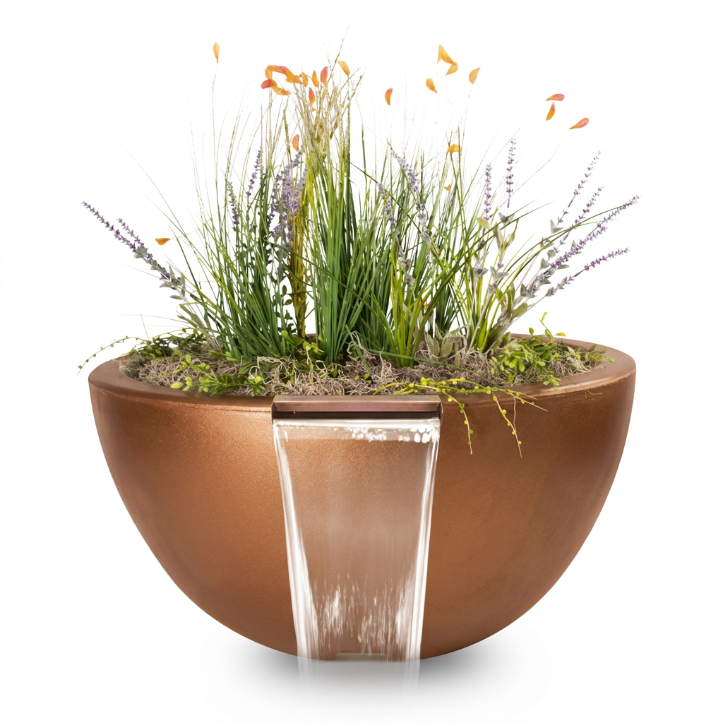 Luna GFRC Planter & Water Bowl in Metallic Copper