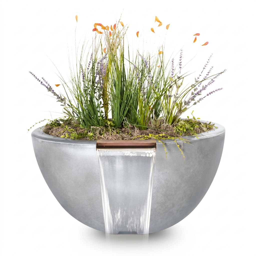 Luna GFRC Planter & Water Bowl in Metallic Pearl