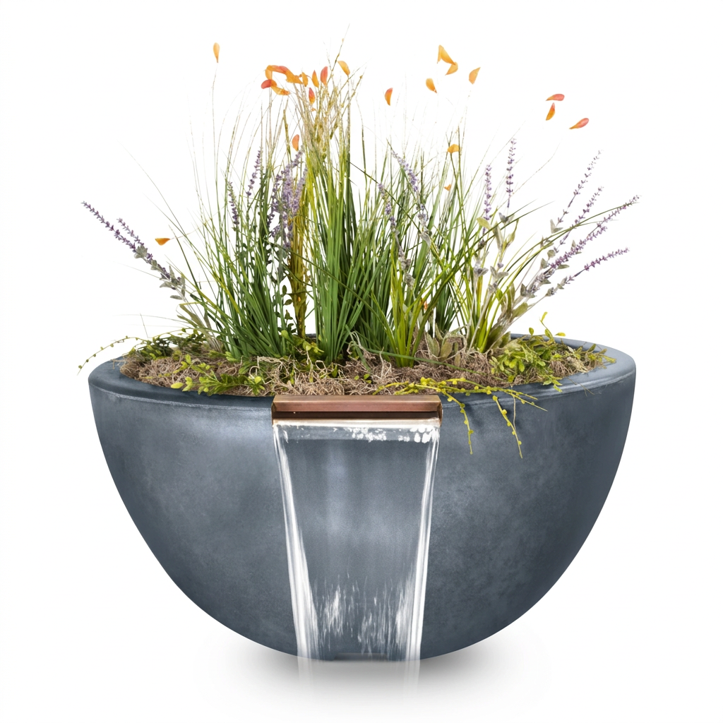 Luna GFRC Planter & Water Bowl in Metallic Slate
