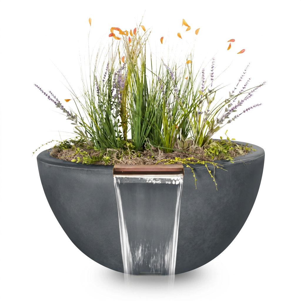 Luna GFRC Planter & Water Bowl in Natural Grey