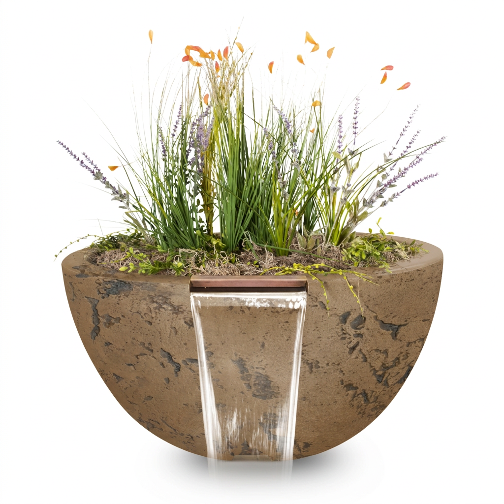 Luna GFRC Planter & Water Bowl in Rustic Coffee