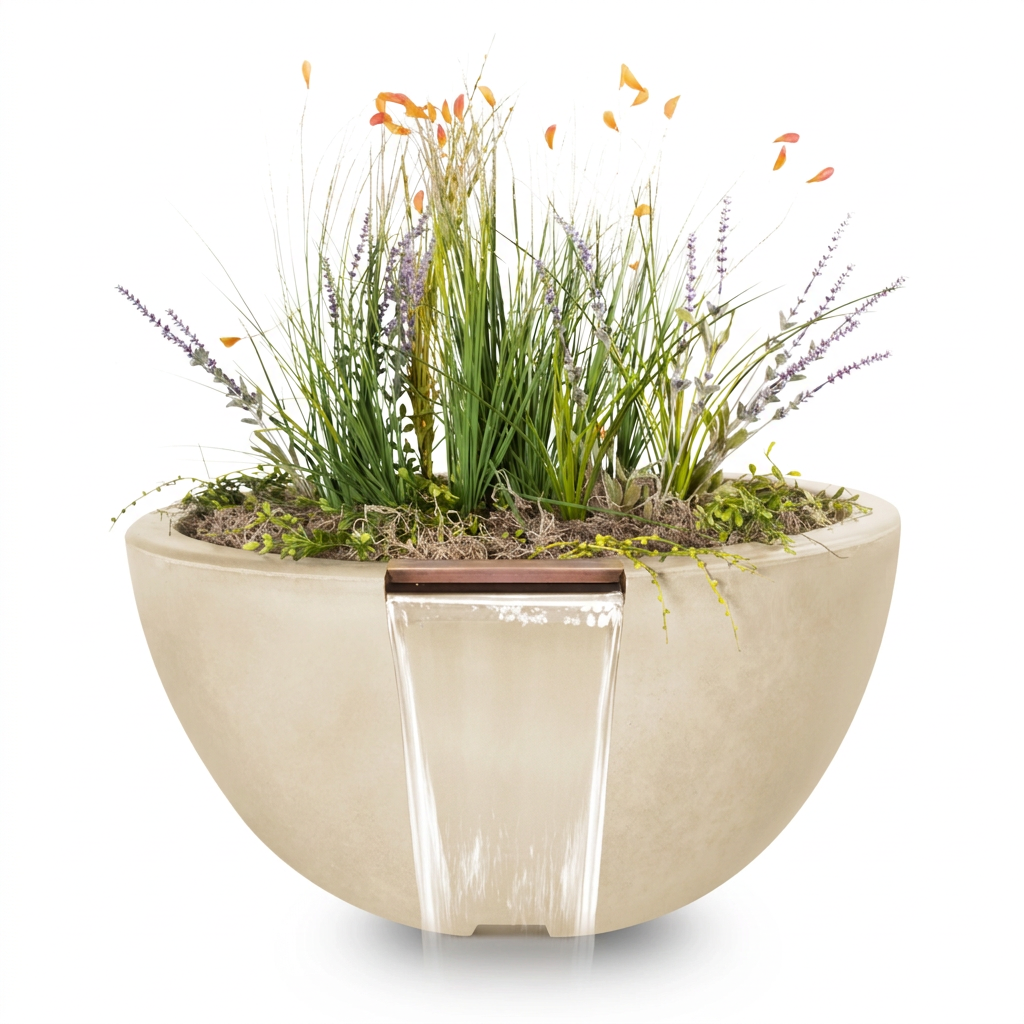 Luna GFRC Planter & Water Bowl in Vanilla