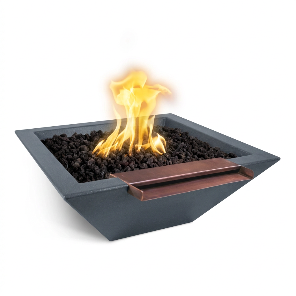 Maya GFRC bowl in Metallic Slate with original copper scupper