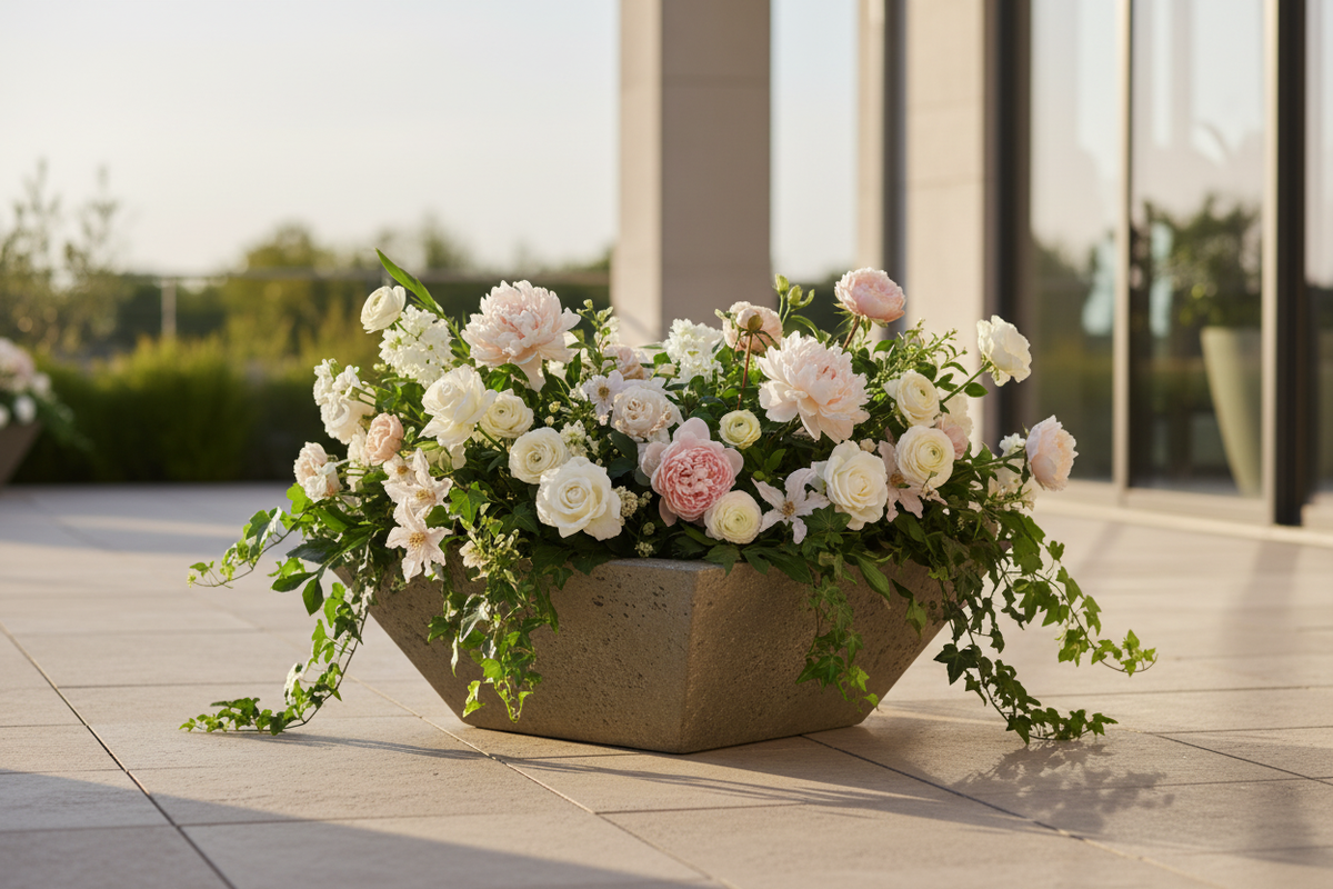 Maya planter bowl lifestyle image with flowers