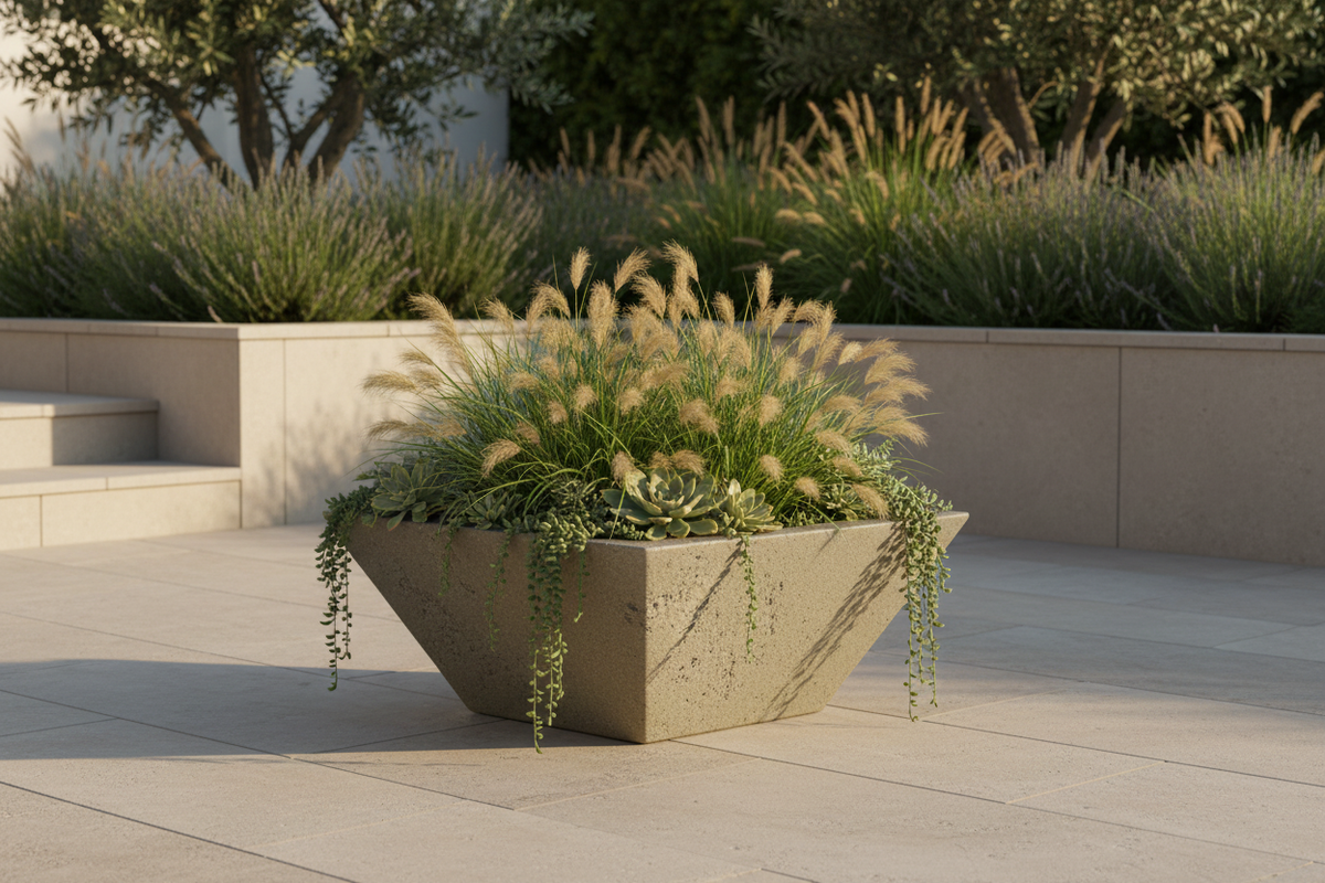 Maya planter bowl Rustic Moss Stone lifestyle image