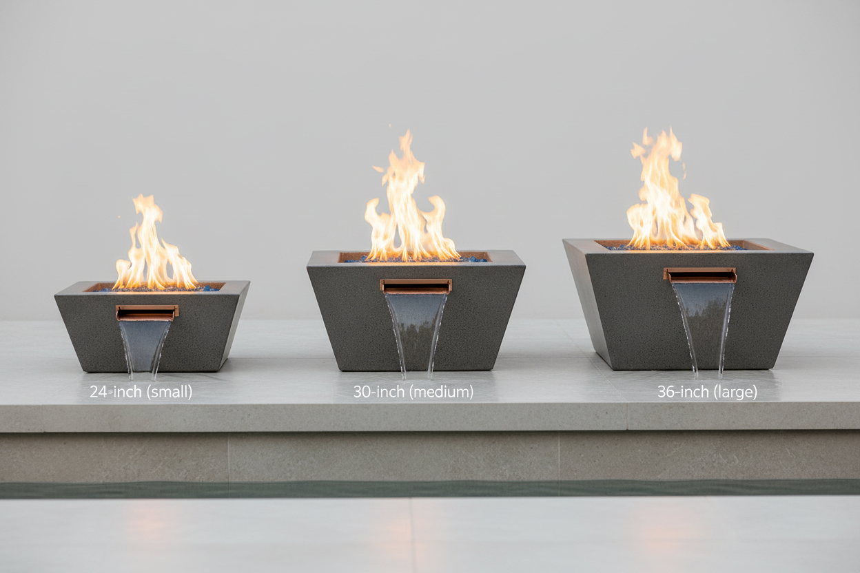 Maya GFRC Fire & Water Bowl - 24" vs 30" vs 36" Size Comparison