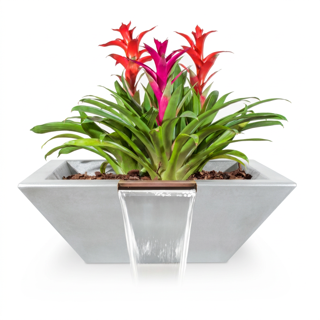Maya GFRC Planter & Water Bowl in Metallic Pearl