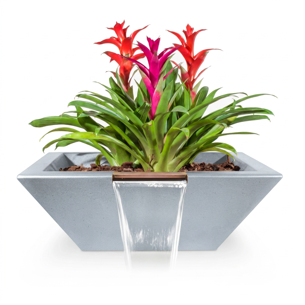 Maya GFRC Planter & Water Bowl in Metallic Silver