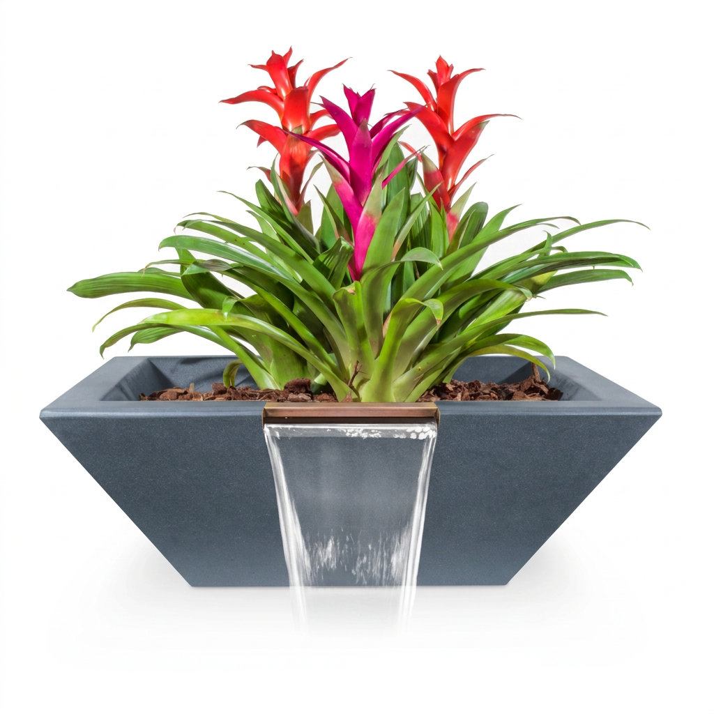 Maya GFRC Planter & Water Bowl in Metallic Slate