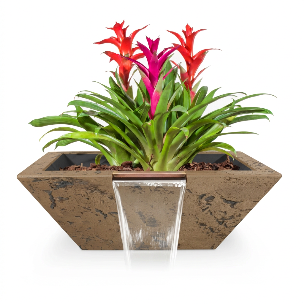 Maya GFRC Planter & Water Bowl in Rustic Coffee