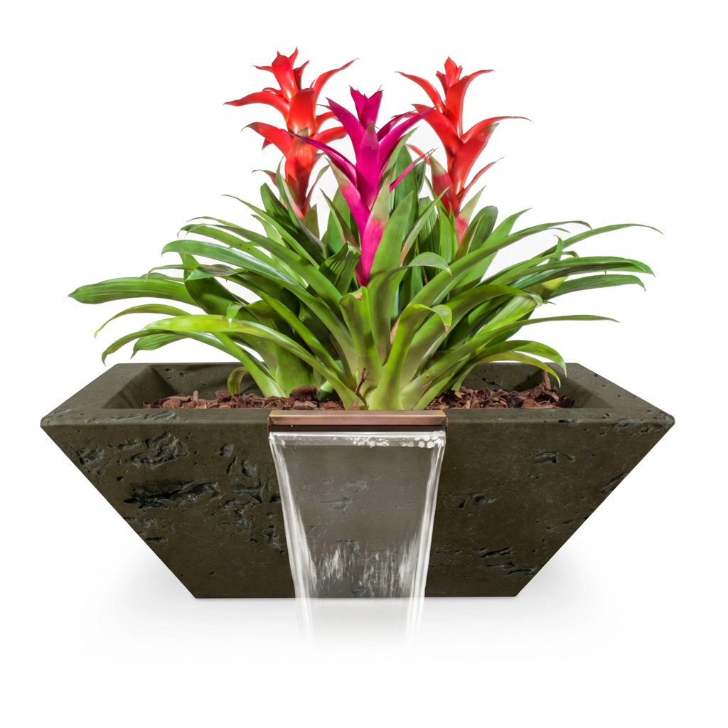 Maya GFRC Planter & Water Bowl in Rustic Moss Stone