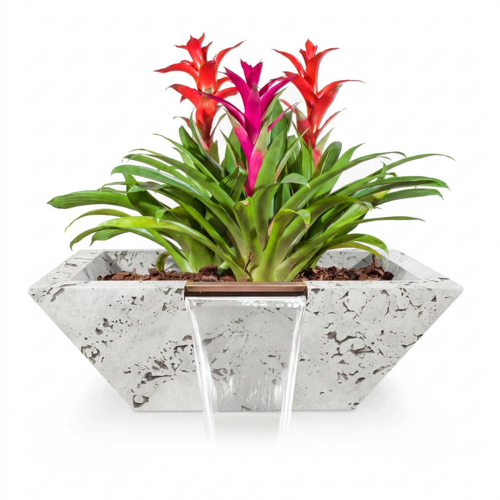 Maya GFRC Planter & Water Bowl in Rustic White