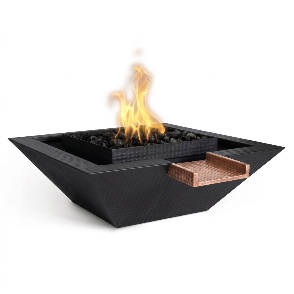 Maya Gravity Spill bowl in Onyx Black with its original copper scupper