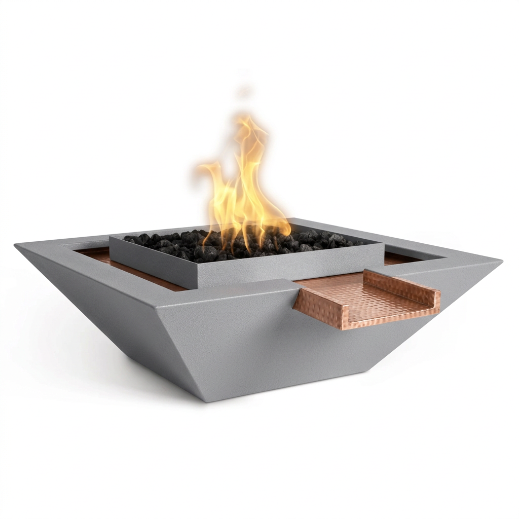 Maya Gravity Spill bowl in Rock Gray with original copper scupper
