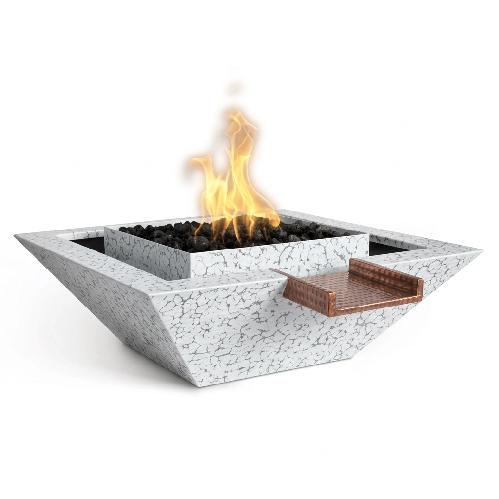 Maya Gravity Spill bowl in White Vein with its original copper scupper