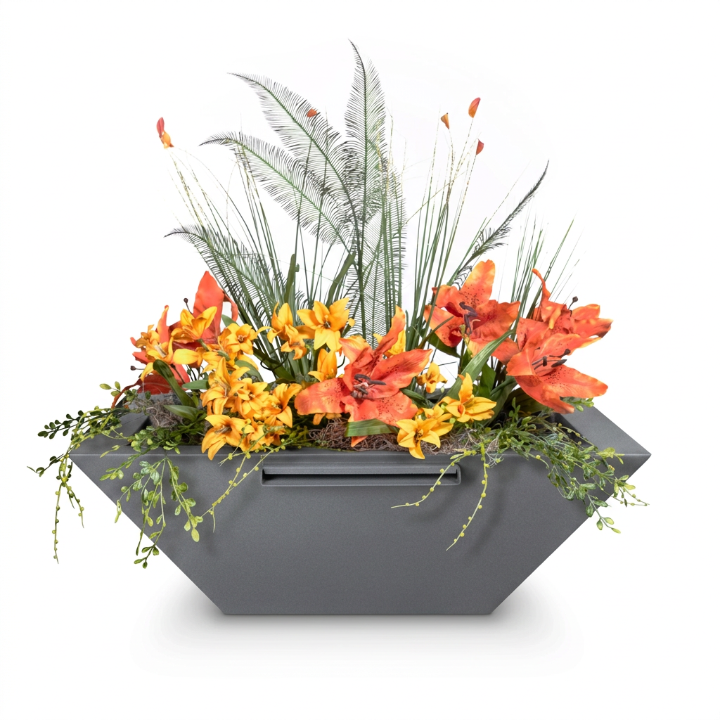 Maya Planter & Water Bowl in Graphite Grey