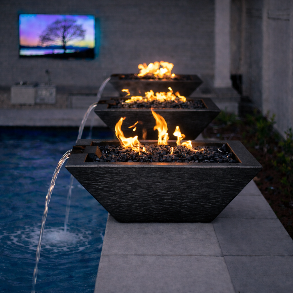 The Outdoor Plus - Maya GFRC Fire & Water Bowl - Ebony