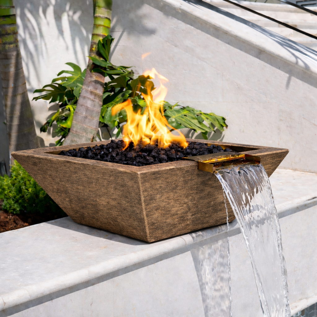 The Outdoor Plus - Maya GFRC Fire & Water Bowl - Oak